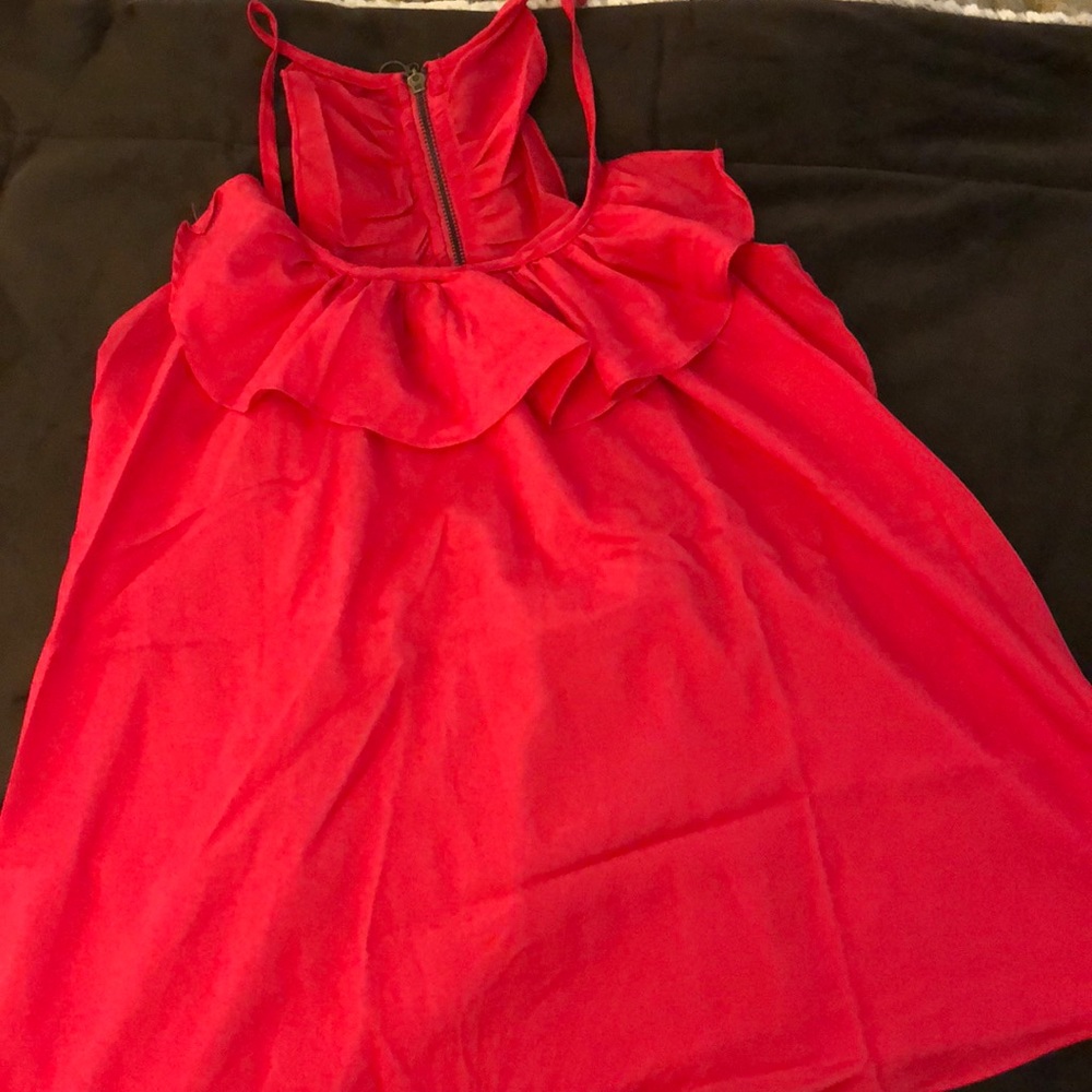 Hot Pink Ruffle Racerback/Zipper Blouse  (Large) - Picture 2 of 5
